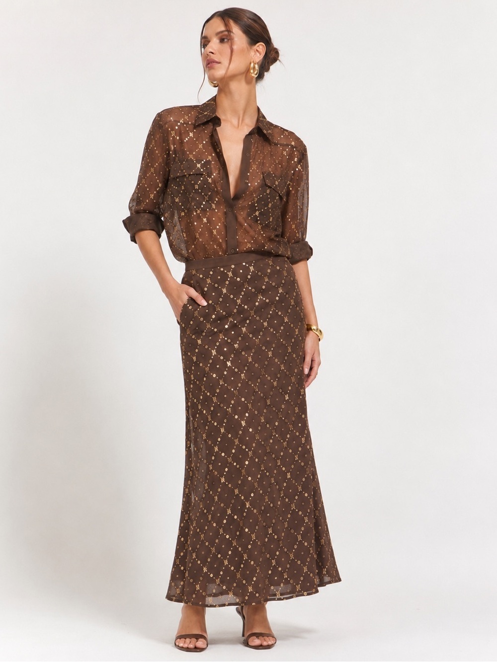 Scotch & Soda NWT Gold Sequin Blouse & Maxi Skirt Matching 2-Piece Set M